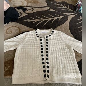 White cardigan w/black stitching